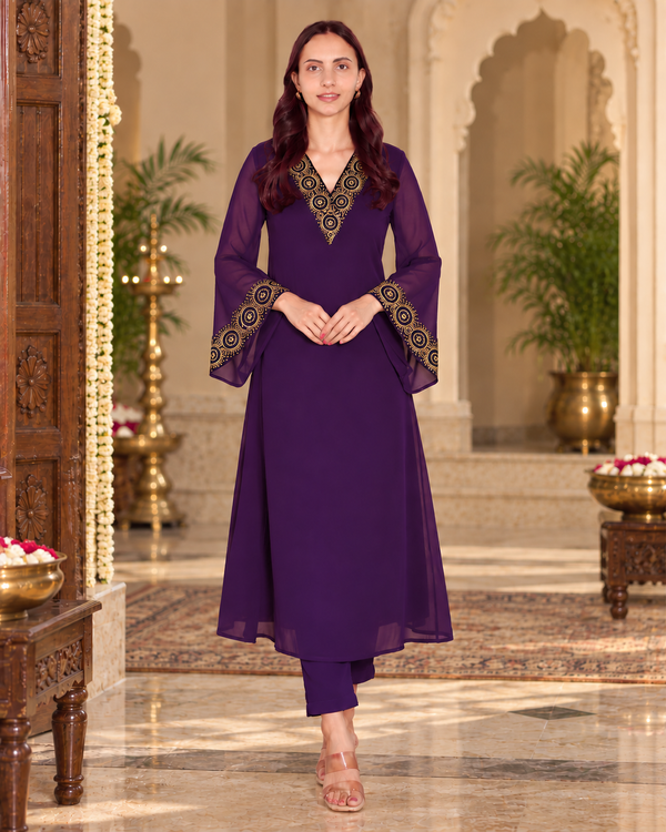 Designer Embroidered Georgette Ethnic Top Pant Set