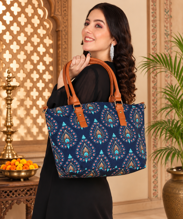 Peacock Feather Print Canvas Tote Bag