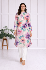🌺 Floral print spandex kurti‑pant co‑ord set