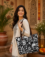 BLACK FLORAL PRINT TOTE BAG