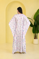 Blue Floral Satin Kaftan – Elegant Floral Print Lounge & Resort Wear