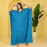 Blue Floral Satin Kaftan – Elegant Floral Print Lounge & Resort Wear