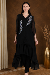 Women's Sequins Motifs Embellished Georgette Frilled Set