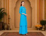 Women’s Embroidered Rayon Kurti Palazzo Set | Elegant Ethnic Co-ord Set
