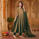 Women floral Print cotton Anarkali Kurta pant dupatta set