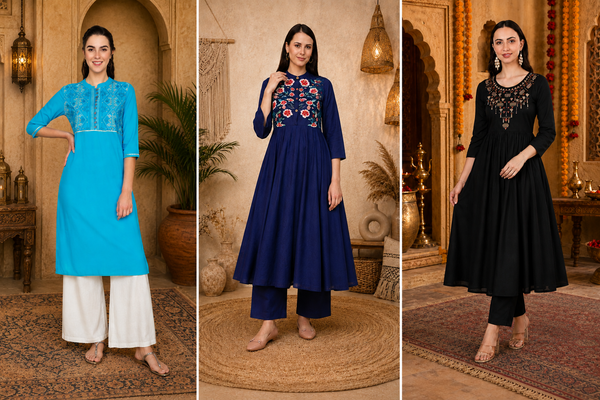 Embroidered Rayon Kurti Combo – Set of 3