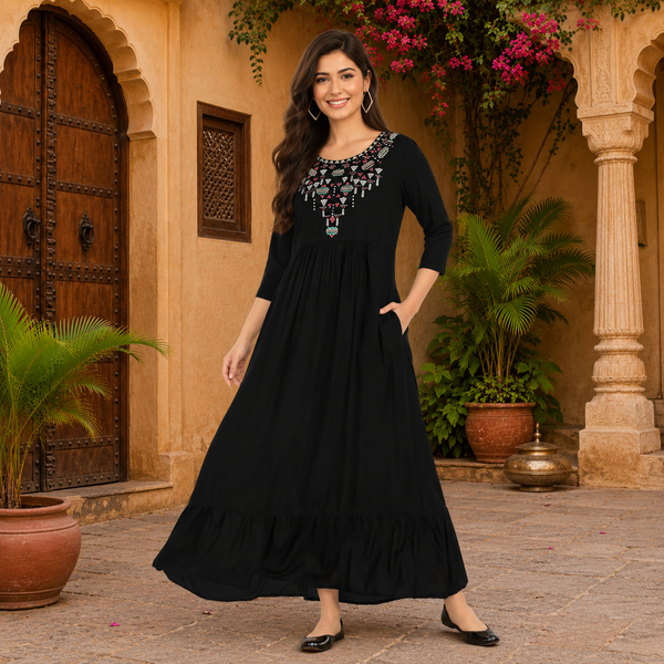 Elegant Comfort: Women's Embroidered Ankle-Length Kurti