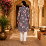 🌸 Floral Printed Spandex Kurti Pant Co-Ord Set 🌸