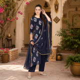 Ethnic Print Cape Kurti pant dupatta Set