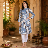 🌺 Floral print spandex kurti‑pant co‑ord set
