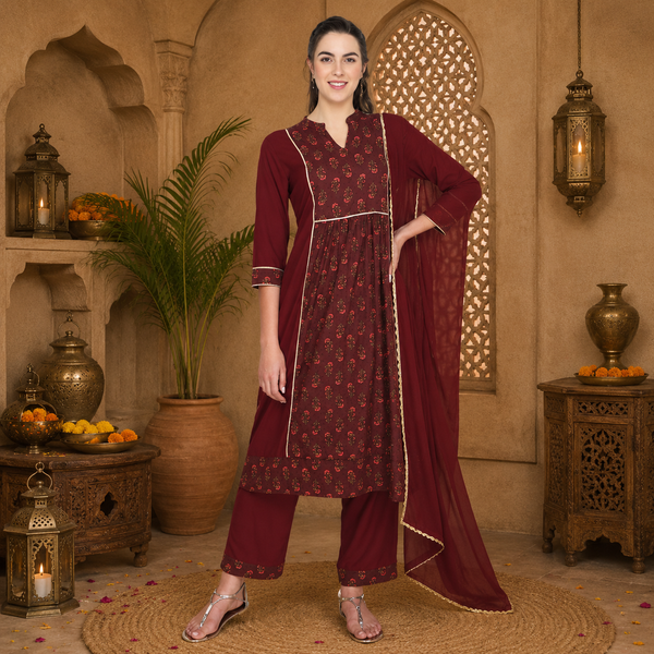 Ethnic cotton printed kurti pant set