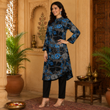 🌺 Floral print spandex kurti‑pant co‑ord set