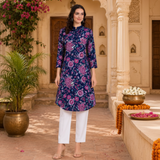 🌸 Floral Print Spandex Kurti Pant Co-Ord Set 🌸