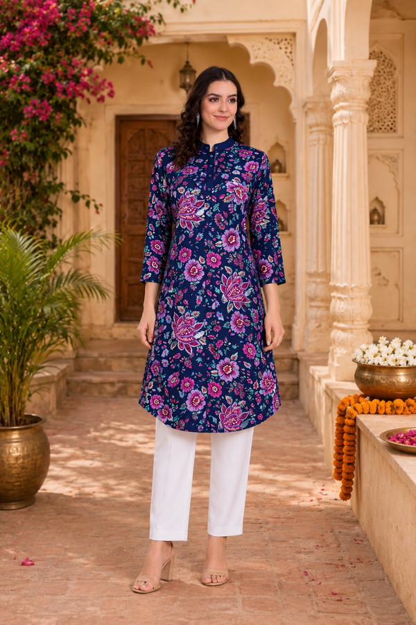 🌸 Floral Print Spandex Kurti Pant Co-Ord Set 🌸