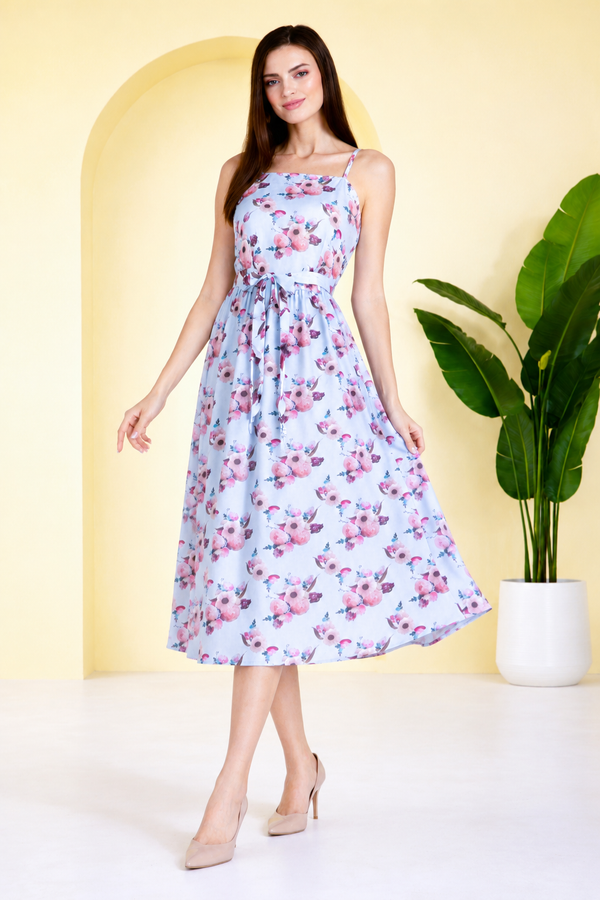 Summer Breeze Spaghetti Strap Floral Crepe Dress