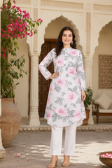 🌺 Floral print spandex kurti‑pant co‑ord set