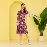 Blossom Radiance Knee-Length Floral Crepe Party Dress