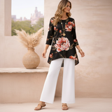 🌸 Floral Printed Spandex Top & Solid White Pant Set 🌸