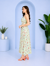Enchanted Bloom Women's Mint green Floral Printed Crepe Maxi Dress