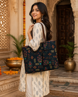 ETHNIC FLORAL MOTIFS PRINT TOTE BAG