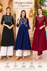 3-Piece Embroidered Kurti Combo – Elegant Ethnic Collection