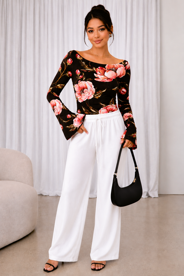 Floral Printed Spandex Top & Pant Co-ord Set for Women
