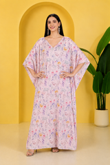 Blue Floral Satin Kaftan – Elegant Floral Print Lounge & Resort Wear