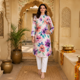 🌺 Floral print spandex kurti‑pant co‑ord set