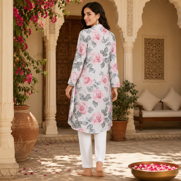 🌺 Floral print spandex kurti‑pant co‑ord set