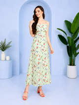 Enchanted Bloom Women's Mint green Floral Printed Crepe Maxi Dress