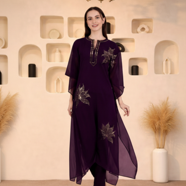 Women's Sequins Motifs Embellished Georgette Kaftan Pant Set – Elegant Party & Festive Wear