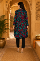 🌺 Floral print spandex kurti‑pant co‑ord set