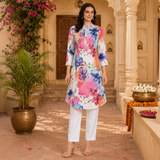 🌸 Floral Printed Spandex Kurti Pant Co-Ord Set 🌸