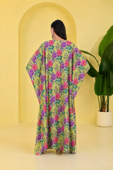 Floral Blossom Satin Kaftan – Elegant Floral Print Lounge & Resort Wear