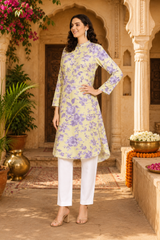 🌸 Floral Print Spandex Kurti Pant Co-Ord Set 🌸  Comfort Meets Everyday Elegance