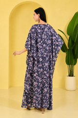 Floral Blossom Satin Kaftan – Elegant Floral Print Lounge & Resort Wear