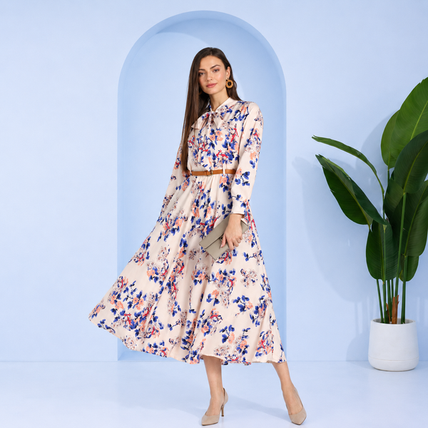Eternal Bloom Fit and Flare Floral Long Crepe Dress