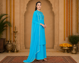 Women’s Embroidered Rayon Kurti Palazzo Dupatta Set | Elegant Ethnic Co-ord Set