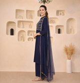 Women’s Geometric Embroidered Rayon Kurti Palazzo dupatta 3 pc Set
