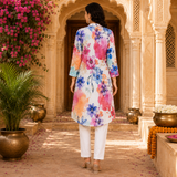 🌸 Floral Printed Spandex Kurti Pant Co-Ord Set 🌸