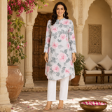 🌺 Floral print spandex kurti‑pant co‑ord set