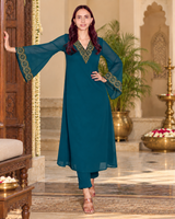 Embroidered Georgette Top Pant Set – Elegant Ethnic Wear