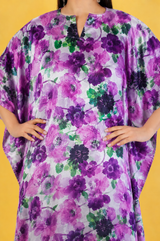 Blossom Satin Kaftan – Elegant Floral Print Lounge & Resort Wear