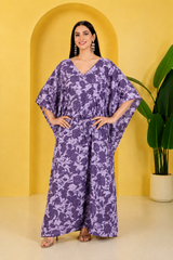 Floral Blossom Satin Kaftan – Elegant Floral Print Lounge & Resort Wear