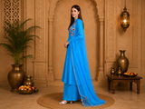 Women’s Floral Embroidered Anarkali Rayon Kurti Palazzo dupatta Set