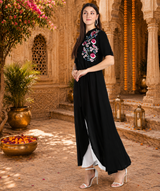 Graceful Floral Embroidered Rayon Shrug Kurti Set