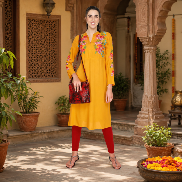 Floral Embroided A line kurti