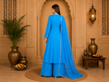 Women’s Floral Embroidered Anarkali Rayon Kurti Palazzo dupatta Set