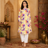 🌺 Floral print spandex kurti‑pant co‑ord set