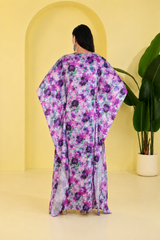 Blossom Satin Kaftan – Elegant Floral Print Lounge & Resort Wear